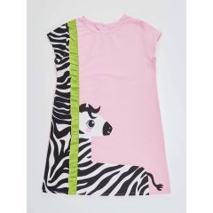 Zebra Ruffled Girl Pink Dress