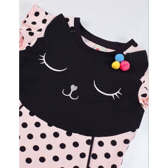 Pompom Dotted Pink Girl Dress