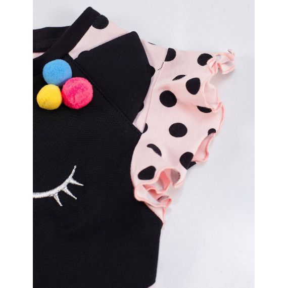 Pompom Dotted Pink Girl Dress