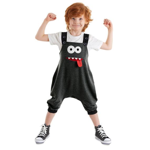 Funny Face Boy Grey Overall