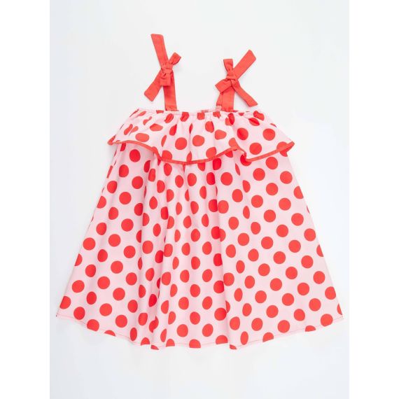 Red Dots Girl Pink Poplin Dress