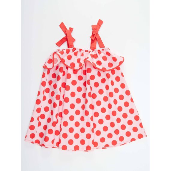 Red Dots Girl Pink Poplin Dress