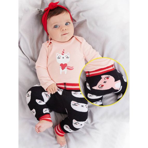 Cat Baby Girl Leggings+Bodysuit Set