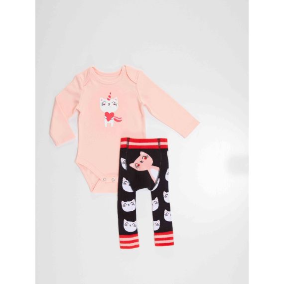 Cat Baby Girl Leggings+Bodysuit Set